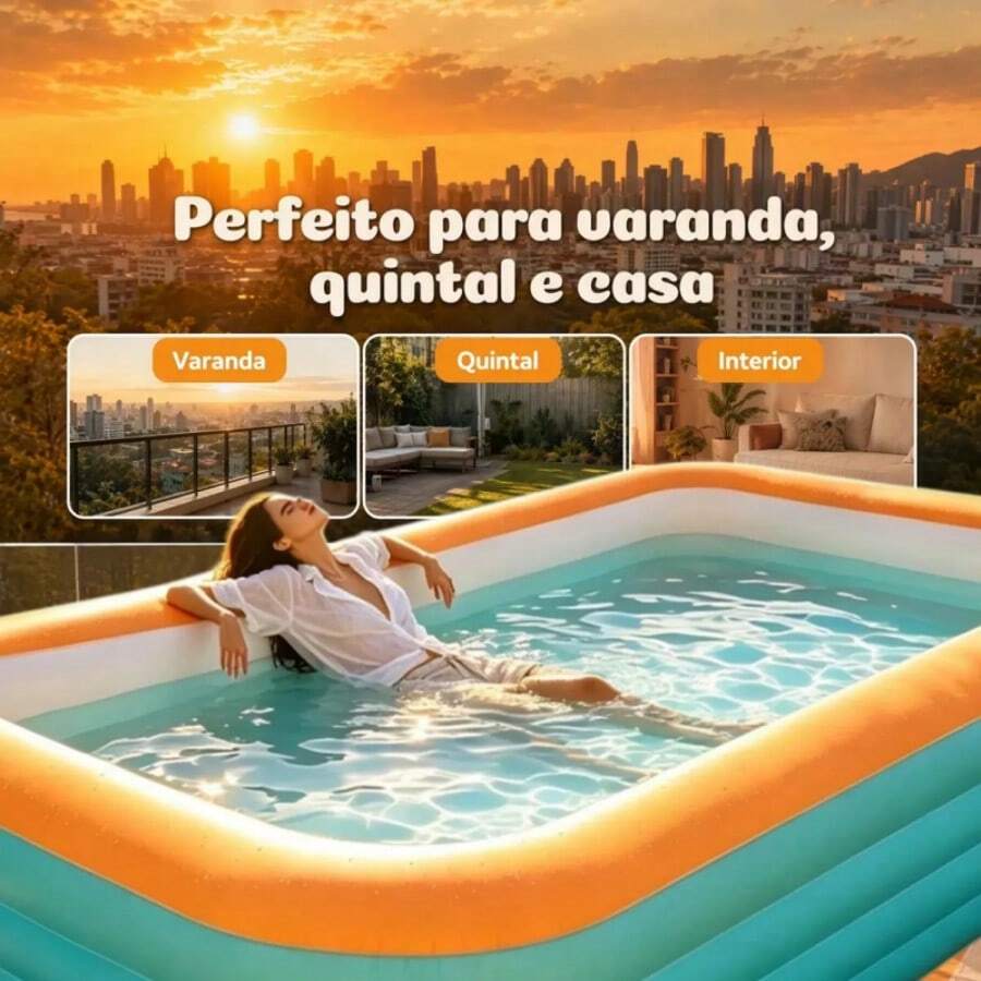 Piscina Inflável Familiar Grande e Resistente - Piscina de Lona para Adultos e Crianças no Quintal - Piscina inflável grande - Visão 1