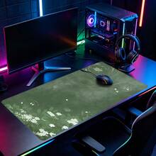 Olive Green Chinese Floral Ink Wash Gaming Mouse Pad Large Desk Mat, Non-Slip Rubber Base With Stitched Edge, XL Extended Computer Keyboard Desk Pad 35.4x15.7 Inch, Table Mat For Home Office & Gamers, Ideal Gift For Men Women - View 2