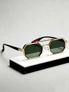 Men's Titanium Alloy Polygon Fashion Glasses, Square Face Universal, Anti-Glare, Outdoor Casual - Dark Green - View 4