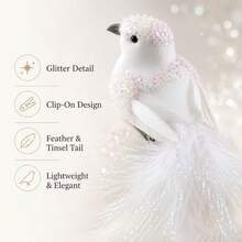 6pcs White Sequin Feather Bird Clips, 5.51 Inch Realistic Decorative ...