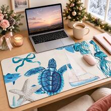 1 miếng lót chuột/thảm bàn phím mở rộng họa tiết collage đại dương ven biển với rùa biển, sứa, thuyền buồm và sao biển, cho văn phòng tại nhà và chơi game, kích thước S/M/L/XL - Xem 12