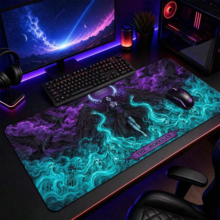 The Morrigan Death Tarot Style Extended Mouse Pad, Purple Crescent Moon ...