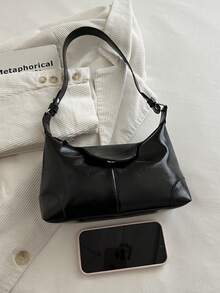 Women's Minimalist Shoulder Bag, Commuter Versatile Underarm Bag, New Crescent Moon Bag - Black - View 5