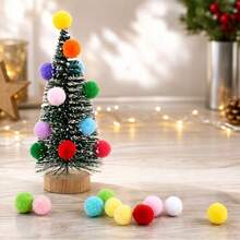 1 Set Mini Snow Point Christmas Tree DIY Kit Decorative Ornament, Colorful Plush Ball Handmade Assembly Desktop Decor, Christmas Home Window Display Decoration (1pc Tree + 20pcs Plush Balls) - A - View 1