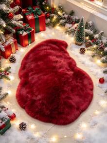 1pc Red Christmas Hat Shaped Faux Rabbit Fur Rug, Hand-Cut With 1-5cm Error, Suitable For Autumn/Winter, Christmas Decoration Carpet, Bedroom Decor, Small Rug, Carpet, Home Decor, Living Room Rug, Living Room Small Rug, Bedroom Carpet, Living Room Home Decor, Outdoor Rug, Washable Carpet - A - View 3