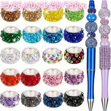 25/35/40/45/50/55Pcs 3-Row Colorful Rhinestone Soft Clay Beads, Random Color Sparkling Large Hole Beads, Perfect For DIY Bracelets, Necklaces, Pendants, Earrings And Bag Charms Crafting - Multicolor - View 2