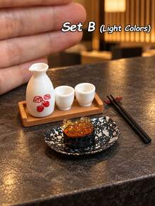 Miniature Japanese Sushi And Cup Model Set, Plates And Chopsticks, Dollhouse Restaurant Scene Decor - one-size - View 5