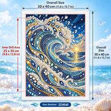 DIY 5D Special Shaped Pearl Diamond Painting Kit, Blue Gold Rhinestone Pearl Feather With Fluid Marble Background Art Canvas, 30x40cm Frameless, Home Wall Decor, Handmade Gift - View 6