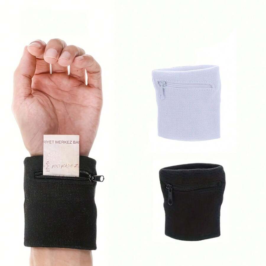 Unisex Wristband Wallet - With Zipper Wristband Pocket, Suitable For Jogging, Cycling And Walking; Wrist Pouch, Can Store Cash, Keys And Credit Cards - Style a - View 1