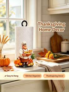 Kitchen Paper Towel Holder, With Baker And Bread Shaped Paper Towel Rack, Sturdy Iron Made, Easy Installation, Kitchen Countertop Storage Organizer, Suitable For Kitchen, Bakery, Dining Table, Mother's Day, Easter, And Indoor Home Decor, Ideal Gift For Family - milk coffee color - View 10