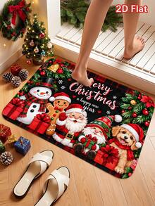 1pc Christmas Floor Mat With Cute & Cheerful Christmas Character Celebration Pattern, Felt Material, Machine Washable, Printed Carpet Perfect For Entryway, Bathroom, Living Room, Laundry Room, Home Decor, Autumn/Winter Decoration, Ideal For Christmas Home And Kitchen Decor - Multicolor - View 8