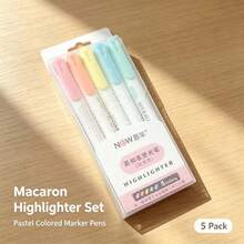 DOWMOO 5Pcs Pastel Highlighter Set, Soft Chisel Tip Marker Pens, Mild Assorted Colors, No Bleed Highlighters For Notes, Journaling, School & Office Stationery Supplies - Rectangle - View 4