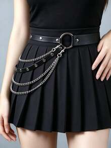 1pc Women's European And American Punk Style Personalized Chain Multi-Layer Silver Waist Chain Suitable For Stage Performance Or Halloween Party And Other Occasions - Black - View 2