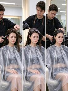 50pcs Disposable Hair Salon Capes, Individually Wrapped, Effectively Prevent Hair Dye From Seeping Into Clothes, Suitable For Home And Salon Use, Hair Dyeing Shawl - Transparent - View 3