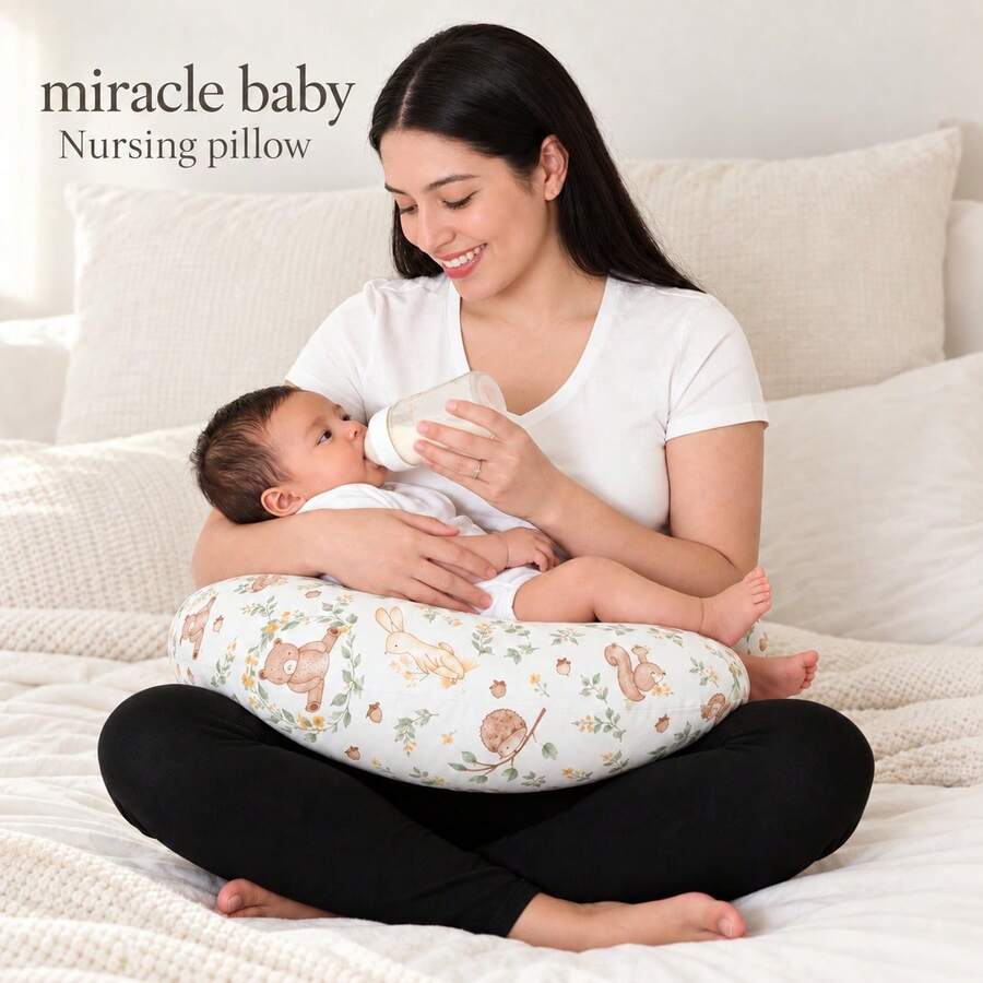 miracle baby U-Shaped Nursing Pillow, Baby Sitting Learning Pillow, Maternity Pillow - Teddy Bear & Rabbit Party