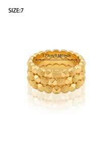 3Pcs 21K Gold Plated Ring Set, Rust-Resistant Gold Alternative Faceted Beaded Textured Stackable Finger Rings Band Jewellery Women - 01 - View 5