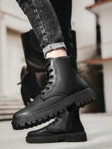 Men's New Stylish High-Top Casual Boots, Versatile Work Boots, Men's Shoes - Black - View 3