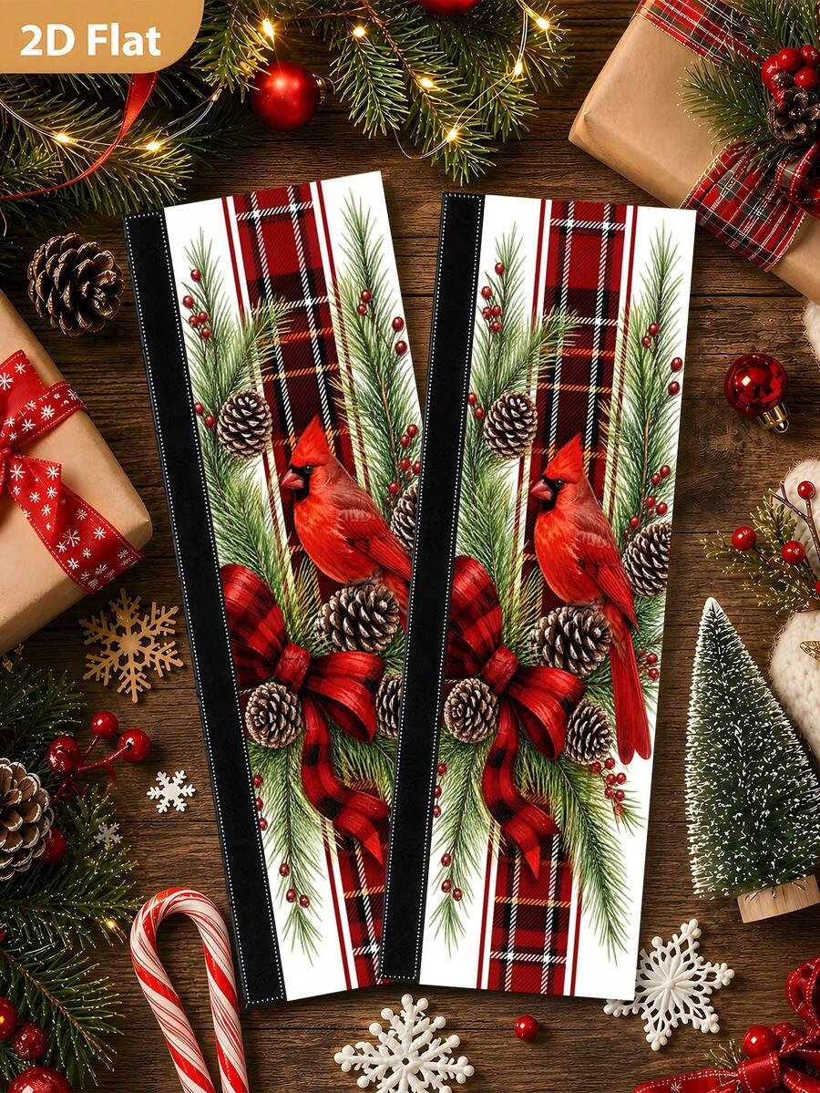 1/2Pcs Christmas Refrigerator Handle Covers, Cardinal, Berry, Black & Red Plaid Pattern, With Hook And Loop, Suitable For Refrigerator, Oven, Microwave, Dishwasher, Christmas Holiday Kitchen Decor