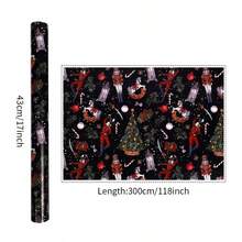 1 Roll, 43*300 Cm (16.93*118.11 Inches), Walnut-Crate Pattern Wrapping Paper, Cute Cartoon Christmas Element Patterns, Christmas-Style Printed Gift Wrapping Paper, Festive Gift Wrapping Paper - Multicolor - View 3