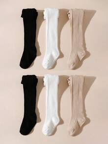 3pcs Girls Solid Color Leggings, Striped Tights, Simple & Versatile Children's Stockings, Stretchy & Comfortable, All Seasons - Multicolor - View 17