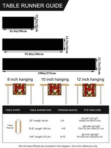 1pc Christmas Red & Gold Rectangular Table Runner, Christmas Floral With Reindeer, Bells, Candy Cane Or Nutcracker Print, Multiple Styles Available, Suitable For Dining Table, Coffee Table, Sideboard And Christmas Home Party Decoration - A - View 4