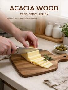1PC Cheese Board, Cutting Board, Kitchen Accessory, Home Decor, Kitchen Utensil, Tray For Slicing And Serving Cheese And Other Foods, Ideal For Family Gatherings, Picnics, And Christmas - Chocolate Brown - View 7