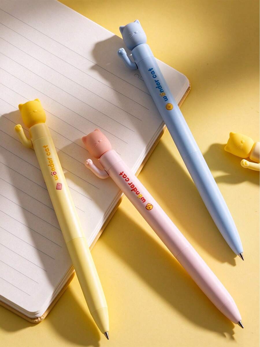 3/1pc Lucky Cat Retractable Neutral Pen 0.5mm Bullet Tip Quick-Dry Black Ink Cute Cartoon Cat Design Student Exam Signing Pen Suitable For Daily Classroom Notes, After-School Homework, Exam Answering, Journaling, Draft Writing, Reading Notes, Back To School Stationery, Classroom Reward Prizes - Multicolor - View 1
