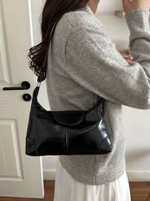 Women's Minimalist Shoulder Bag, Commuter Versatile Underarm Bag, New Crescent Moon Bag - Black - View 3