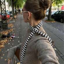 1pc Fashion Harajuku Hot Girl Striped Pattern Slim Scarf Dark Rock Punk Long Scarf Suitable For Daily Matching - Black and White - View 1