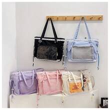 4pcs Lace Transparent Storage Bags, Japanese Style Badge Display Bags, Student Stationery & Miscellaneous Storage Bags, Transparent Lace Edge Storage Bags, Girly Badge Display Ita Bag, Student Desk Organizer, Birthday Gift - Multicolor - View 2