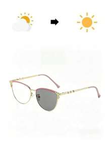 1pc Metal Cat Eye Dual-Color Rhinestone Decorated Indoor/Outdoor Color-Changing Multi-Purpose Fashion Versatile Women's Glasses - Discoloration - View 10