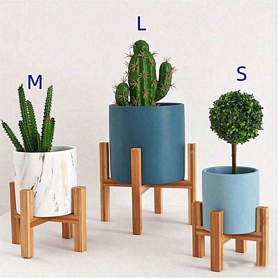 1pc Wooden Bamboo Plant Stand, Plant Display Rack, Living Room Window Sill Flower Holder, Desktop Flower Stand, Without Pot - One Size Fits All - View 1