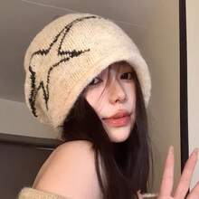 Women's Five-Point Star Knitted Beanie Hat, Slouchy Face-Slimming Pullover Knitted Cap, Thick Warm Versatile Large Head Circumference Atmosphere Hat For Autumn/Winter - Multicolor - View 4
