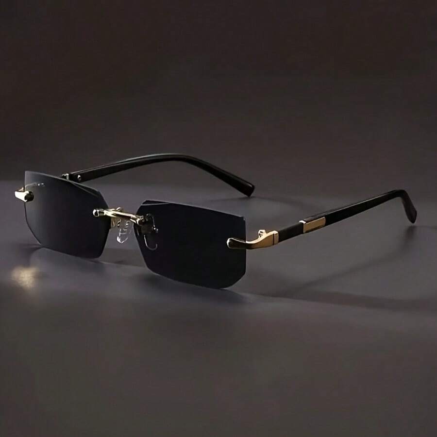 Vintage Rectangular Frameless Fashion Glasses, Classic Plastic Frame, Unisex, Suitable For Outdoor Travel, Beach, Casual - Multicolor - View 1