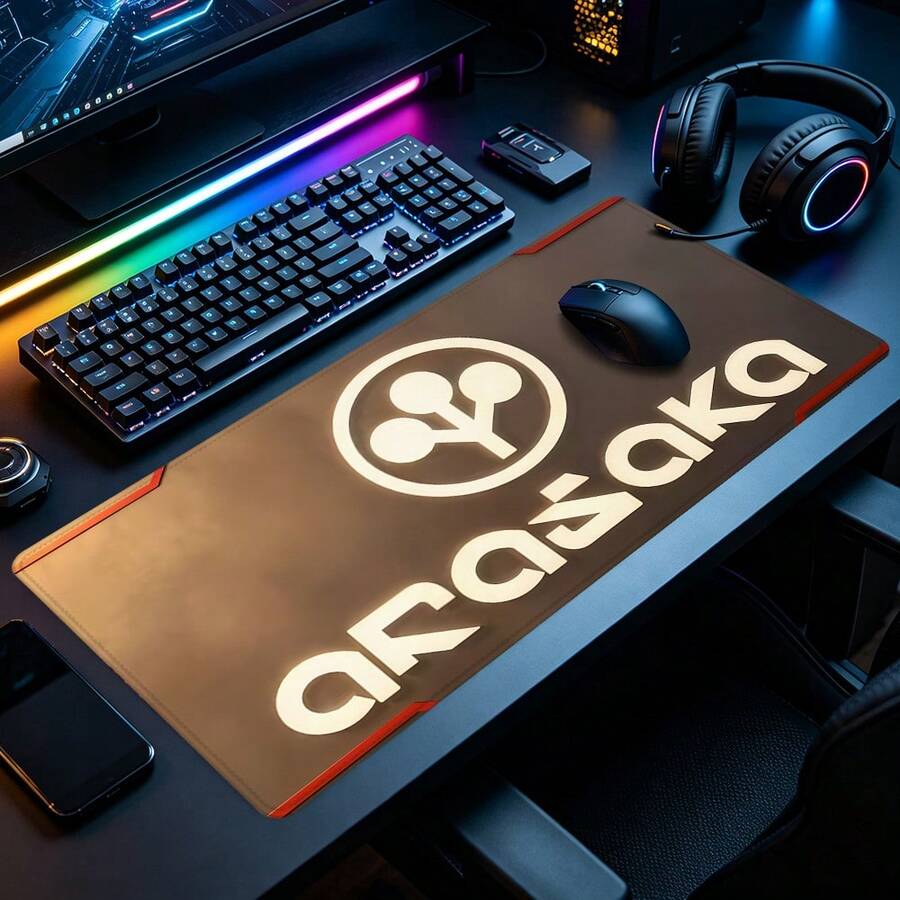 Cyberpunk Arasaka Logo Gaming Mouse Pad Large Desk Mat, Non-Slip Rubber Base With Stitched Edge, XL Extended Computer Keyboard Desk Pad 35.4x15.7 Inch, Table Mat For Home Office & Gamers, Ideal Gift For Men Women - View 1