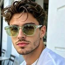 1pc Unisex Retro Oval Small Frame Minimalist Stylish Fashion Glasses, Suitable For Travel, Casual, Party, Daily Wear - Green Frame Green Film - View 6