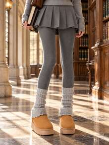 Women's Tight Leggings, Solid Color Knitted Texture Tights, Slim Fit Elastic Pantyhose, Casual Full Length Socks, Suitable For Autumn/Winter Daily Wear - Multicolor - View 6