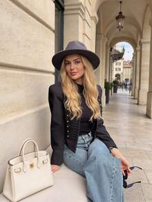 Women Fall Fashion Elegant Casual Vintage Black Short Jacket For Office Work Party Going Out - Black - View 4