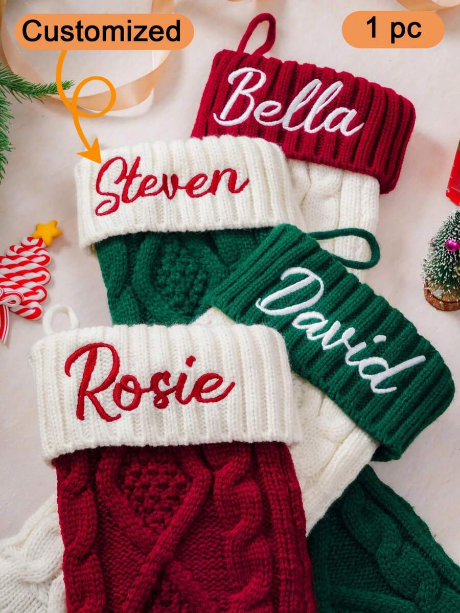 Vow&Vine 2026 Embroidered Christmas Socks, Knitted Family Christmas Socks, Personalized Name Christmas Socks, Holiday Gift - Multi-color 2 - View 1