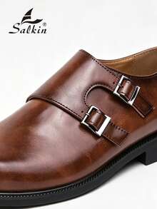 Salkin 复古设计师男士孟克带尖头一脚蹬乐福鞋，优雅绅士正装鞋，适合中年人、年轻人、学生、返校、毕业典礼、办公室、商务、派对、婚礼、新郎、春夏秋季、大码 - 棕色 - 查看 4