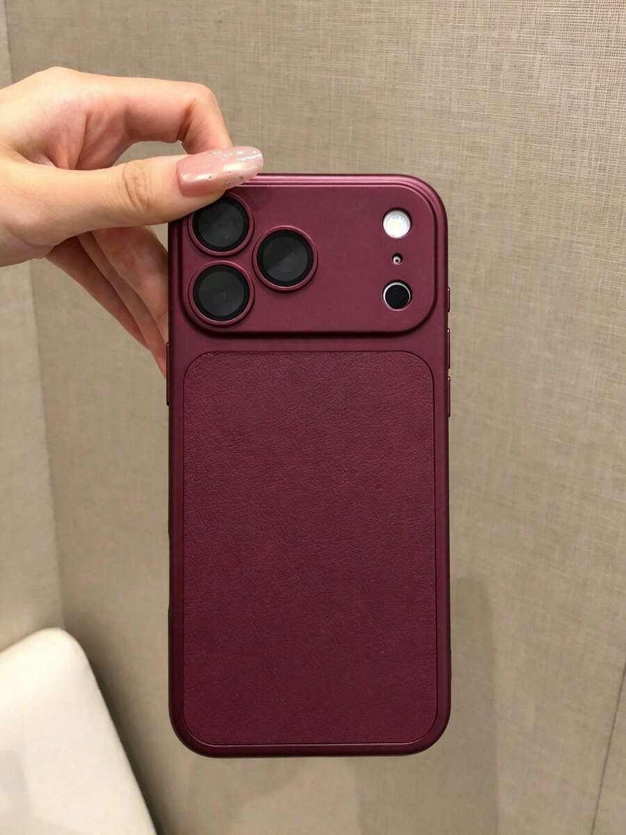 Soft Touch Solid Burgundy Contrast Edge Phone Case, Shockproof Protective Shell, Ideal Gift For Friends, Mom, Best Friend, Compatible With Apple 17/16/15/14/13/12/11/Air/17/18 Pro Max - Cherry Purple - View 1