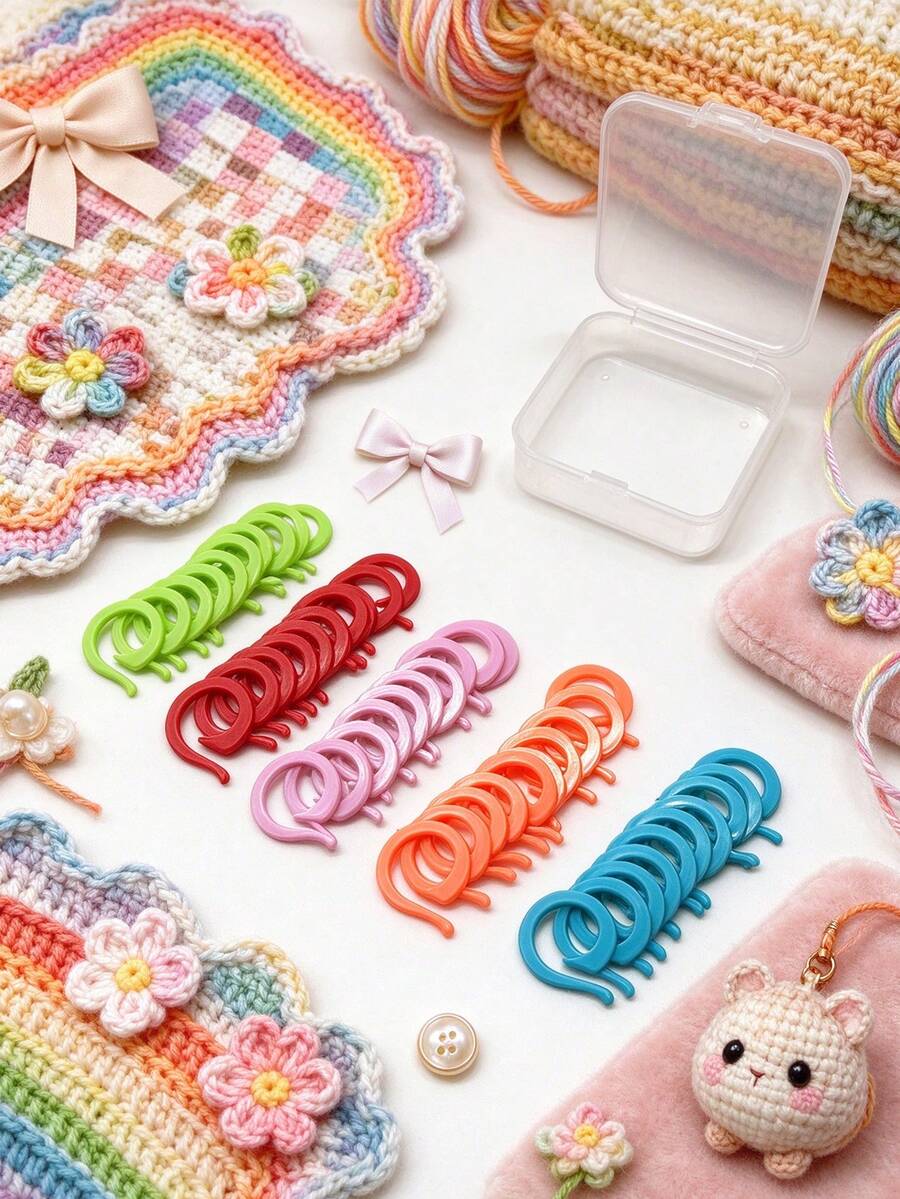 50pcs Large Opening Stitch Markers, Extra Large Opening Design, Fits Thick Yarn And Thick Knitting Needles, No Need To Remove Needles During Knitting, Directly Clip Onto Needles, Comes With Transparent Storage Box With Lid For Easy Organization, Suitable For Stitch Marking, Pattern Section Counting, Essential Tool For Crochet, Knitting And Various Yarn Crafts - Opening Mark Buckle - View 1