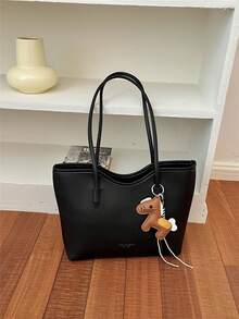 New Minimalist Large Capacity Tote Bag Casual Work Commute Shoulder Bag (Without Pendant) - Black - View 4
