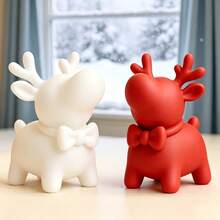 2pcs Christmas Reindeer Figurines - Cute Cartoon Deer Statues With Antlers, Suitable For Bookshelf, Desktop, Mantel Decoration, Plastic Holiday Decor For Christmas Tree, Ideal Gift - Multicolor - View 8