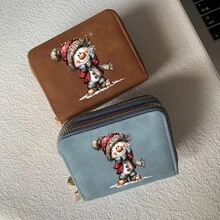 Snowman Print Card Holder Lightweight Fashionable Wallet Suitable For Daily Use For Women Double Zipper Mini Wallet Purse Wallet Card Wallet - Multicolor - View 6
