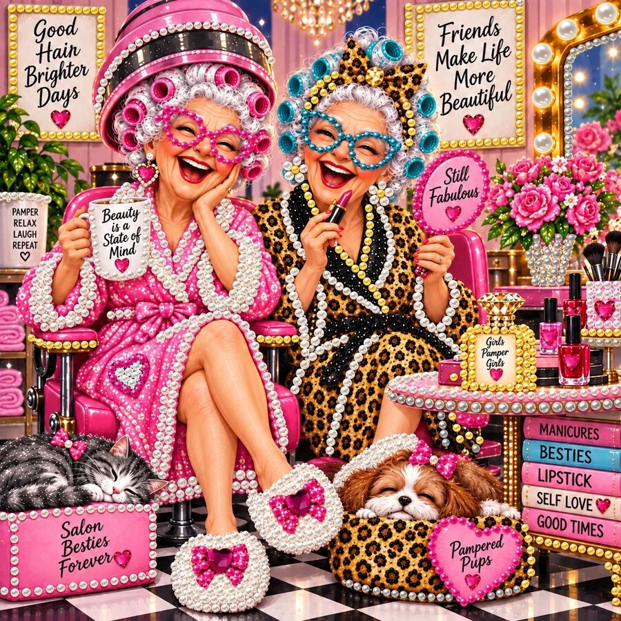 DIY 5D Special Shaped Pearl Diamond Painting Kit, Funny Salon Besties ...