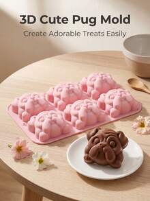 Pink Puppy Shaped Baking Mold, Foldable, Easy To Clean, Heat Resistant, Easy To Release, Reusable Without Deformation, Suitable For Chocolate, Candy, Mousse Cake, Pudding, Cake Decoration. - Multicolor - View 1