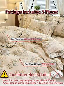 Beige Floral Girl Style Ruffled Simple Comfortable Soft Skin-Friendly Duvet Cover Set (1*Duvet Cover + 2*Pillowcases, No Filling) Suitable For Bedroom Guest Room Machine Washable All Season - Beige - View 4