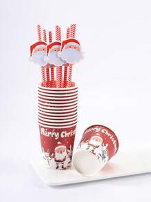 24/48PCS Disposable Paper Party Tableware Set, Red Santa Claus, Snowman And Gift Print, Suitable For Christmas Party, Christmas Eve Gathering, Family Celebration, Office Party, Winter Event, New Year Celebration And Holiday Table Decor - Multi-color 3 - View 5