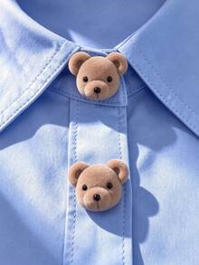1pc/2pcs Cute Bear Head Button Cover, Shirt Button Cover Clip-On Button Cover Fashion Crystal Cufflink Cover - Light Khaki - View 2